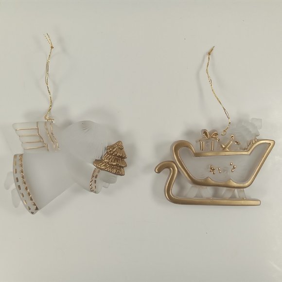 5 New Acrylic Plastic Christmas Ornaments w/ Gold Paint Accents: Sleigh, Snowman - Picture 3 of 6